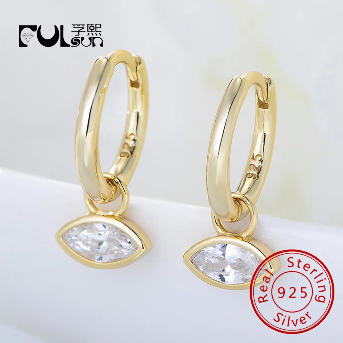 

925 Sterling Silver 14k gold plated Cubic Zirconia eye Huggie Hoop Earrings for Women jewelry