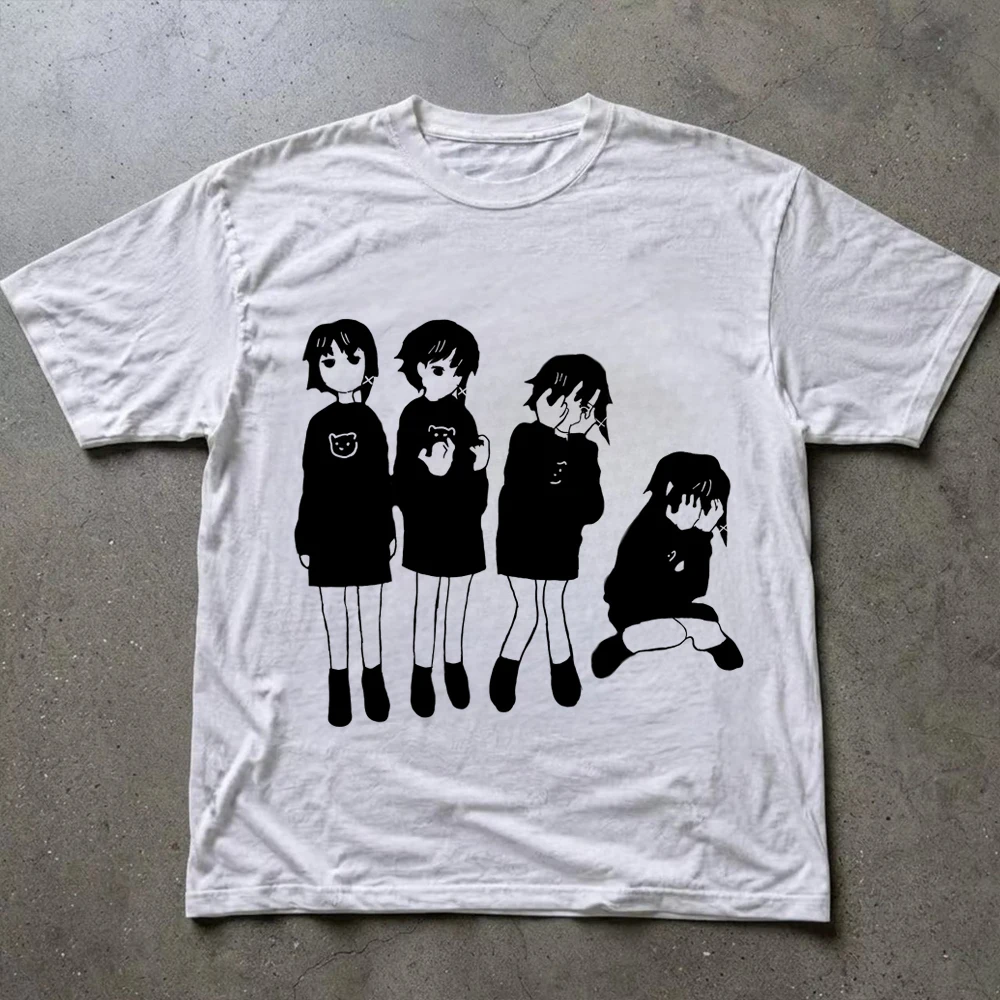 Anime Serial Experiment Lain Graphic Print Cotton T-shirt Japanese Manga Street Trend Clothing Men Women Harajuku Y2K Streetwear