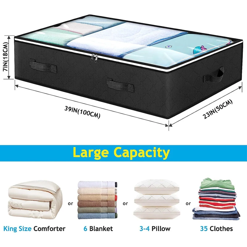 Non-woven Underbed Quilt Storage Bag Organizer Wardrobe Clothes Dust Moisture-proof Finishing Bag Foldable Storage Box 100x50x15