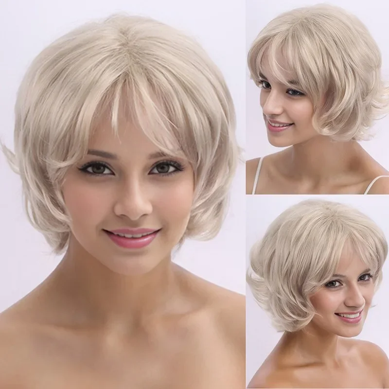 Film Cosplay Pruik Mode Vrouw Kort Haar Goudbruin Hoge temperatuur Zijde Gesimuleerd Haar Roos Netto Dagelijkse slijtage Volledige pruiken