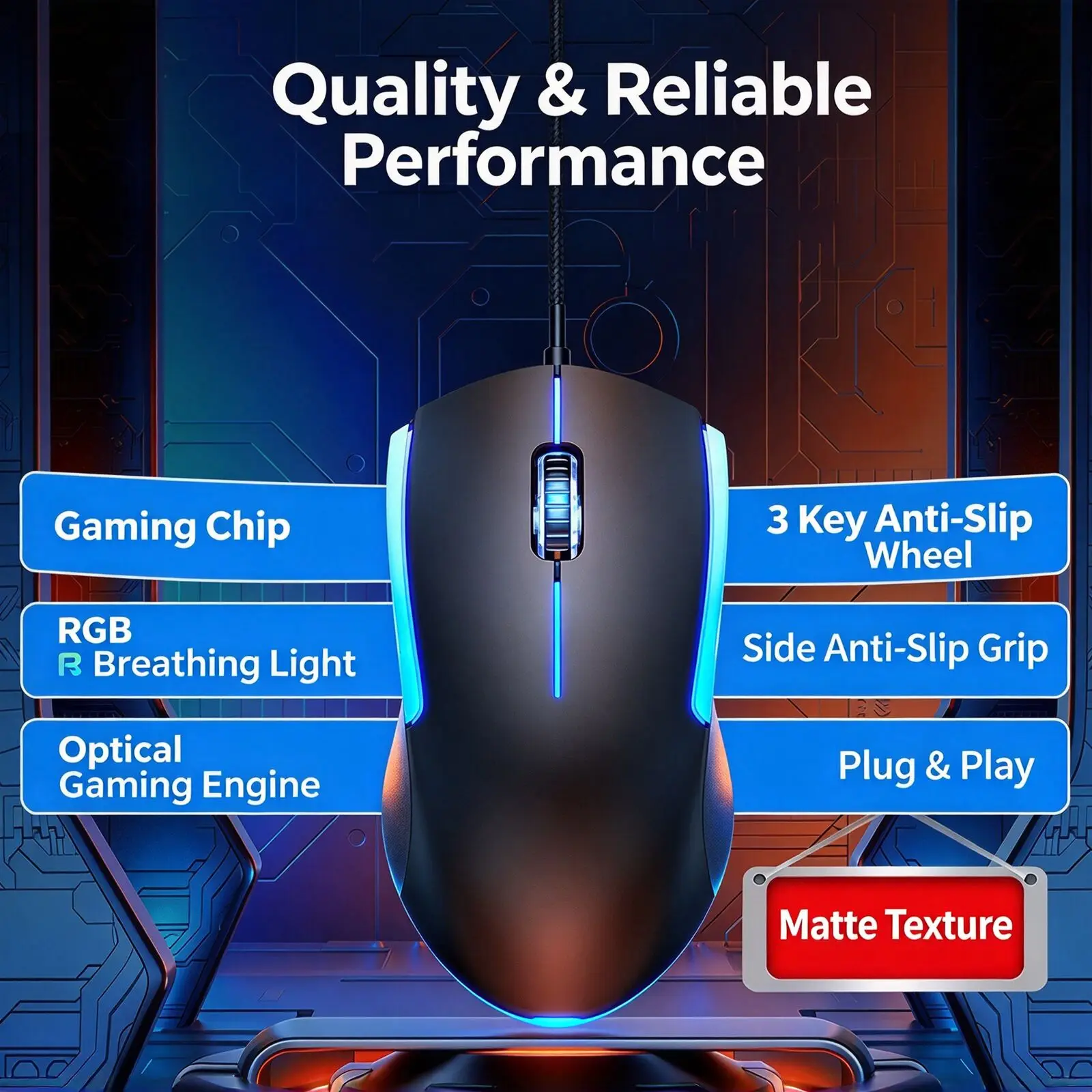 Wired Gaming Mouse RGB Backlit USB Computer Optical Lightweight Mouse 1200DPI 3‑Button Ergonomic Mice for PC Laptop Office Game