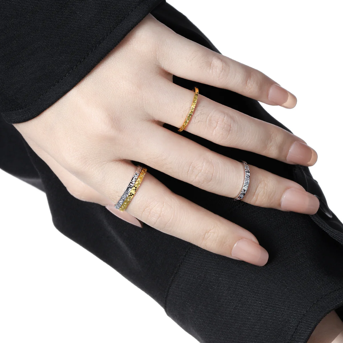 F.I.N.S Original Fashionable Crushed Sparkling S925 Sterling Silver Ring for Women Uneven Plain Finger Minimalist Fine Jewelry view 3