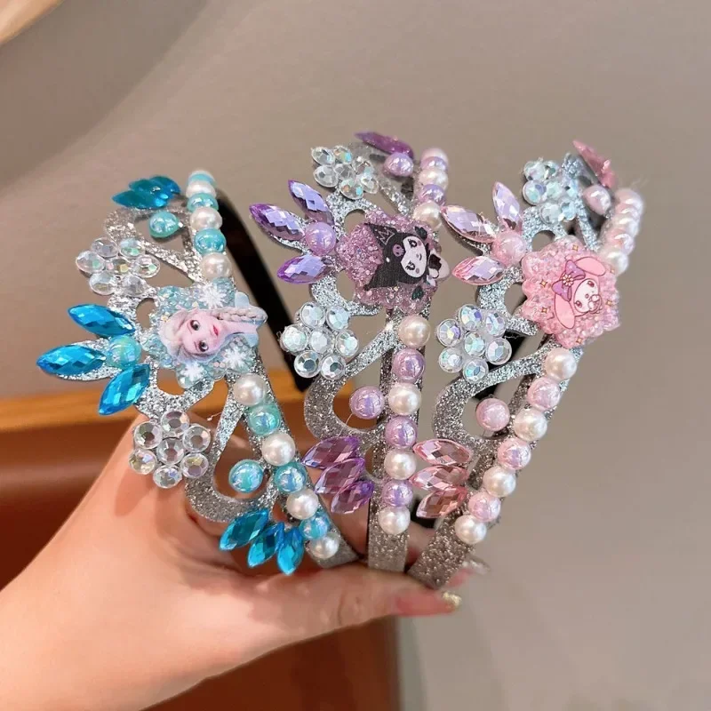 Kawaii Anime Frozen Sanrio Children's Crown Dress Accessories Girls Baby Princess Elsa Headdress Jewelry Party Decoration Gift image 2