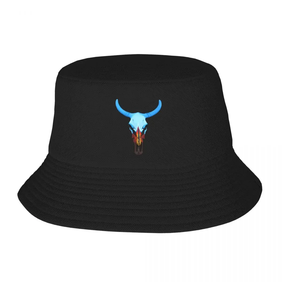 BAJA VIBES - Painted Bull Skull Bucket Hat black Beach Trucker Hats For Men Women's