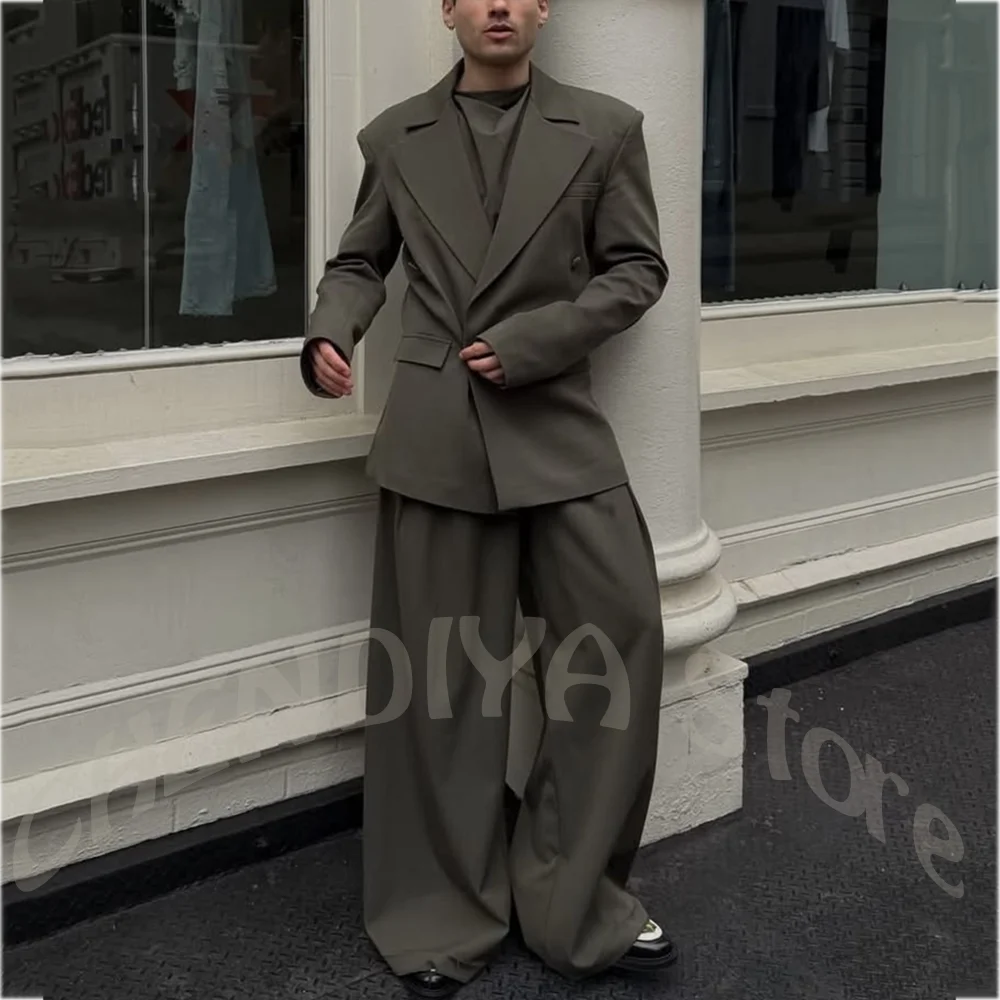 Loose Casual Men's Suit High Street Style Peaked Lapel Jacket Fashion Outfit 2 Piece Timeless Office Work Party Daily Set