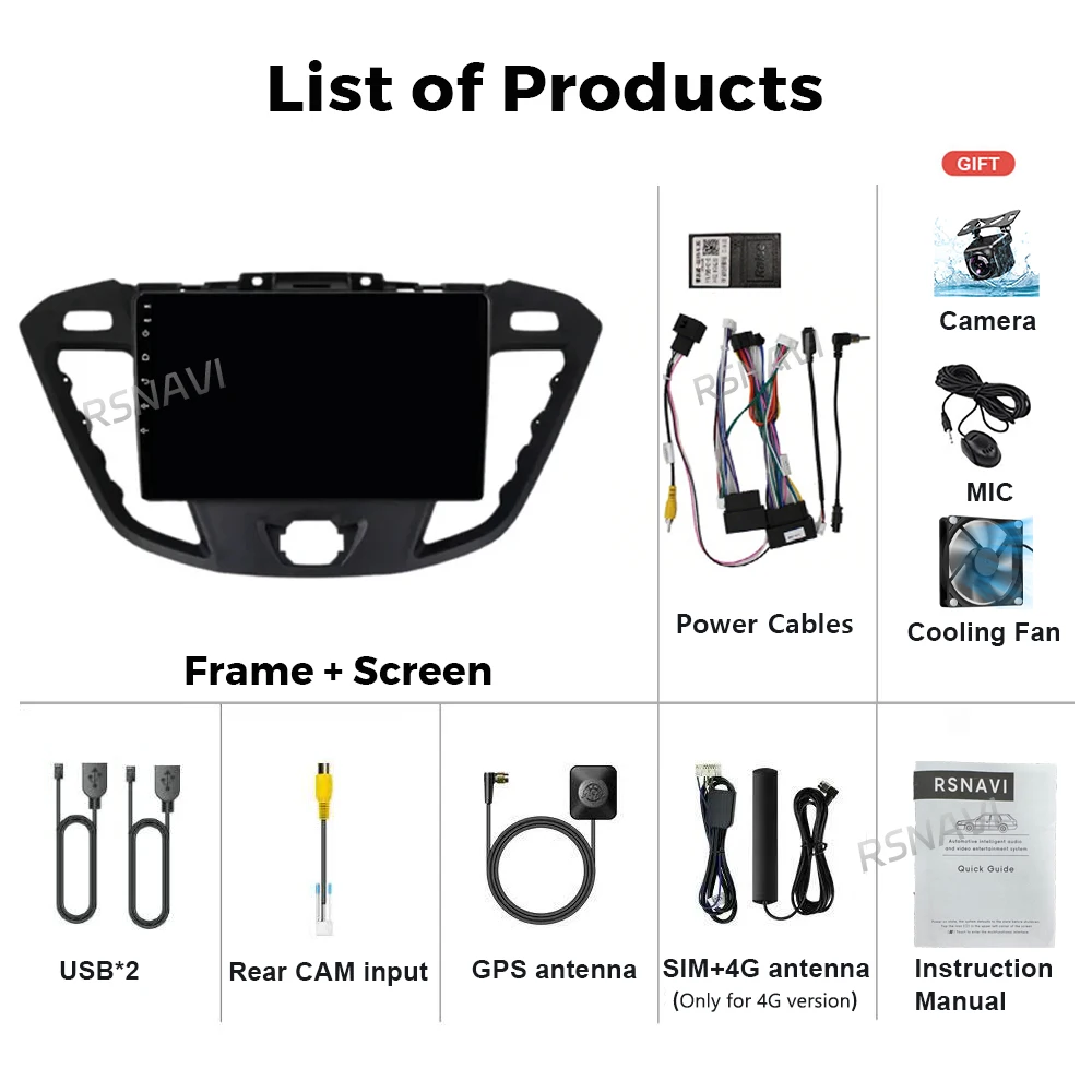 Qualcomm Android 16 Car Radio Multimedia Player For Ford Transit Tourneo Custom 2012 2013-2021 Carplay Auto Stereo DSP BT 4GWiFi