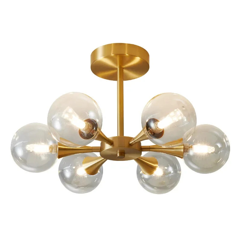 

Nordic Minimalism Copper LED Ceiling Chandelier Glass Balls Creative for Living Dining Room Bedroom Corridor Home Decor