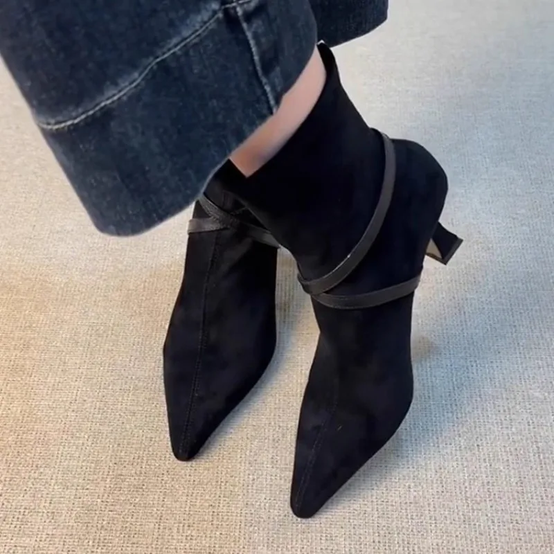 

Женские ботильоны на высоком каблуке с острым носком, модная обувь, зимнее платье, элегантные туфли-лодочки, новинка 2024, дизайнерские роскошные туфли Botas De