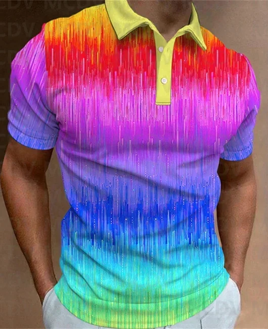 Men's Rainbow Ombre Art Printed Casual POLO Shirt Summer Streetwear Casual Fashion Men tops image 6