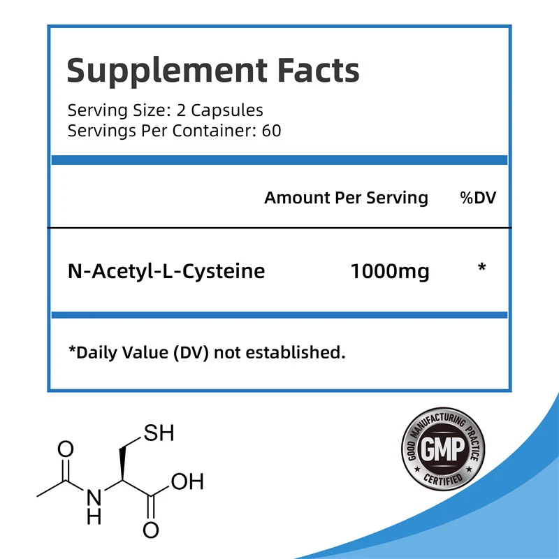 كبسولات N-Acetylcysteine - مضادات الأكسدة لصحة الجهاز التنفسي، تبييض البشرة، تعزيز المناعة