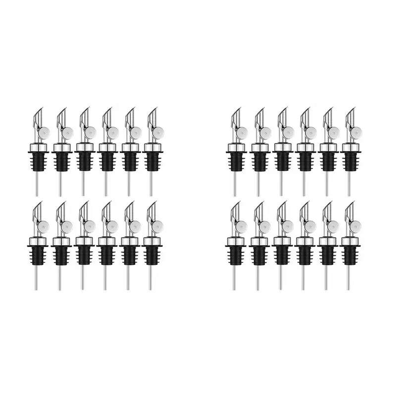 ABBP - Vertedores de Acero Inoxidable con Peso, Dispensador de Aceite de Oliva, Vertedores para Botellas de Licor, Dispensador de Aceite con Tapa Automática (Plateado, 24 Unidades)