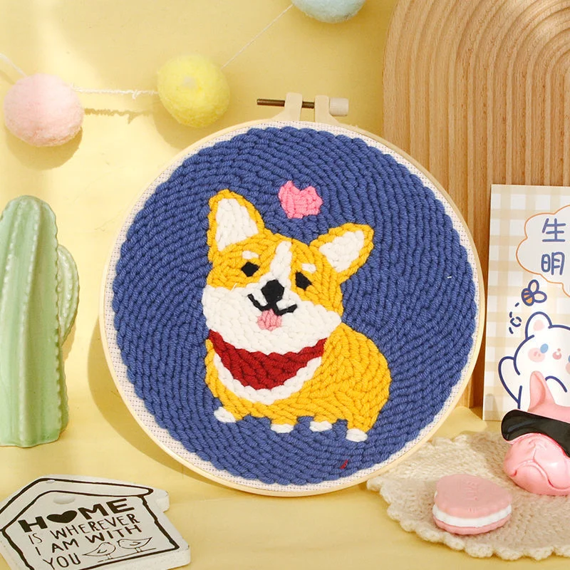 Kit de aguja de bordado mágico, juego de iniciación de aguja de punzón para perro para principiantes, Kit de enganche de alfombra de dibujos animados para principiantes, accesorios de alfombra artesanales DIY