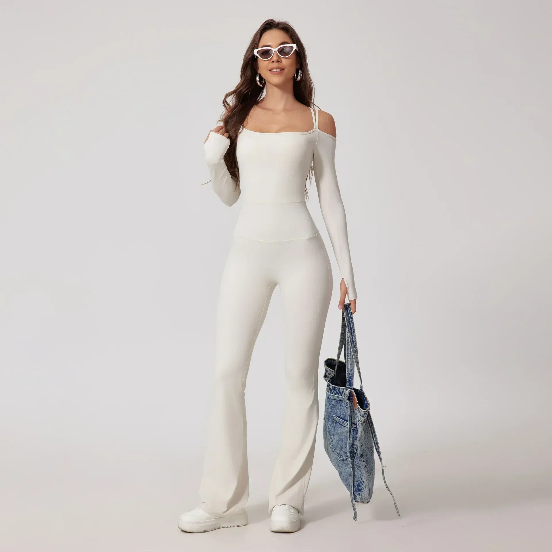 Seamless Yoga Jumpsuits Sports Fitness High Waist Hip Raise Long-Sleeved Flared Pants Suit Workout Gym Leggings Set for Women image 3