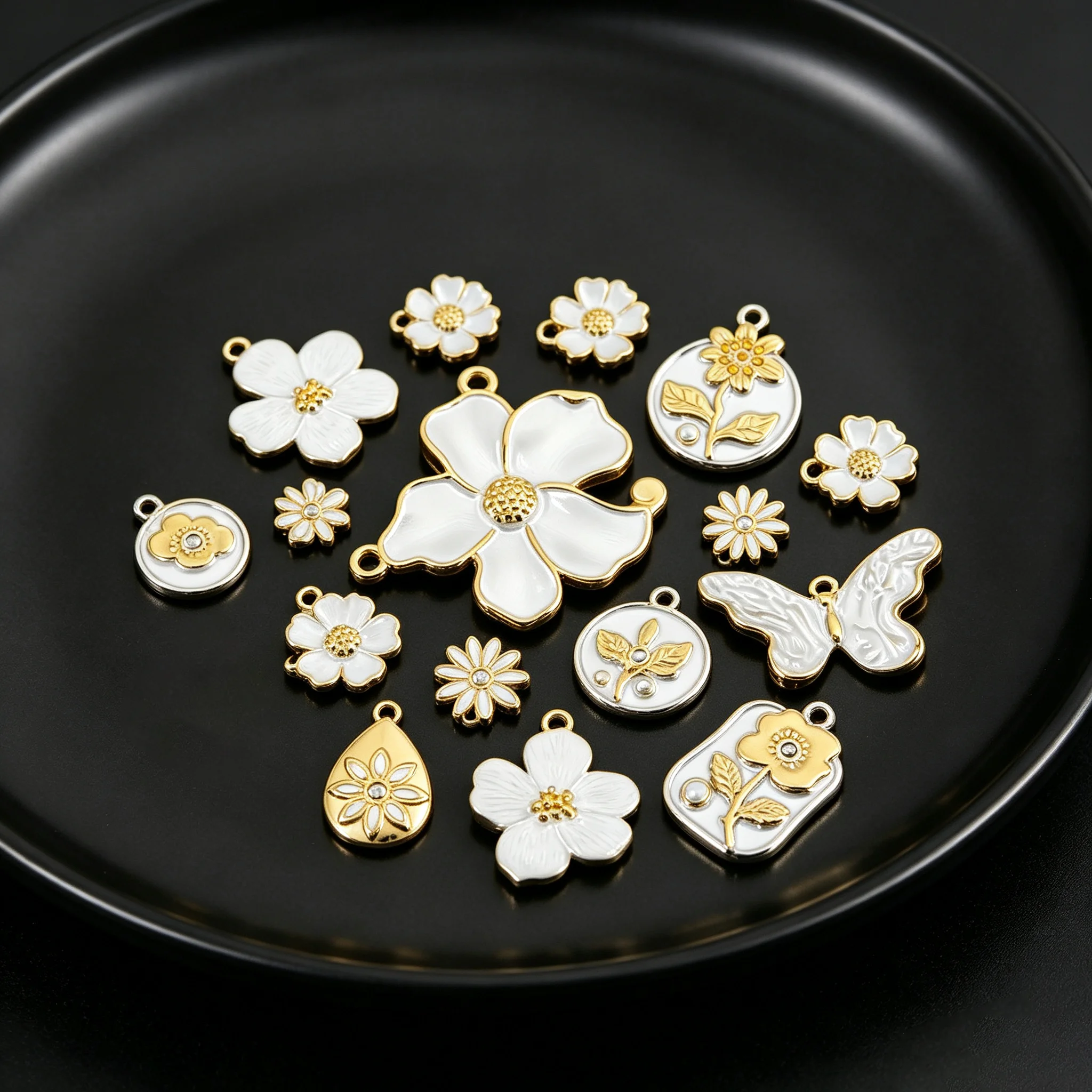 2 Stück Edelstahl-Emaille-Blumenanhänger, Tropfen- und Schmetterlingsanhänger für DIY-Ohrringe, Halsketten, Schmuckherstellung, Bastelzubehör – Detail 4
