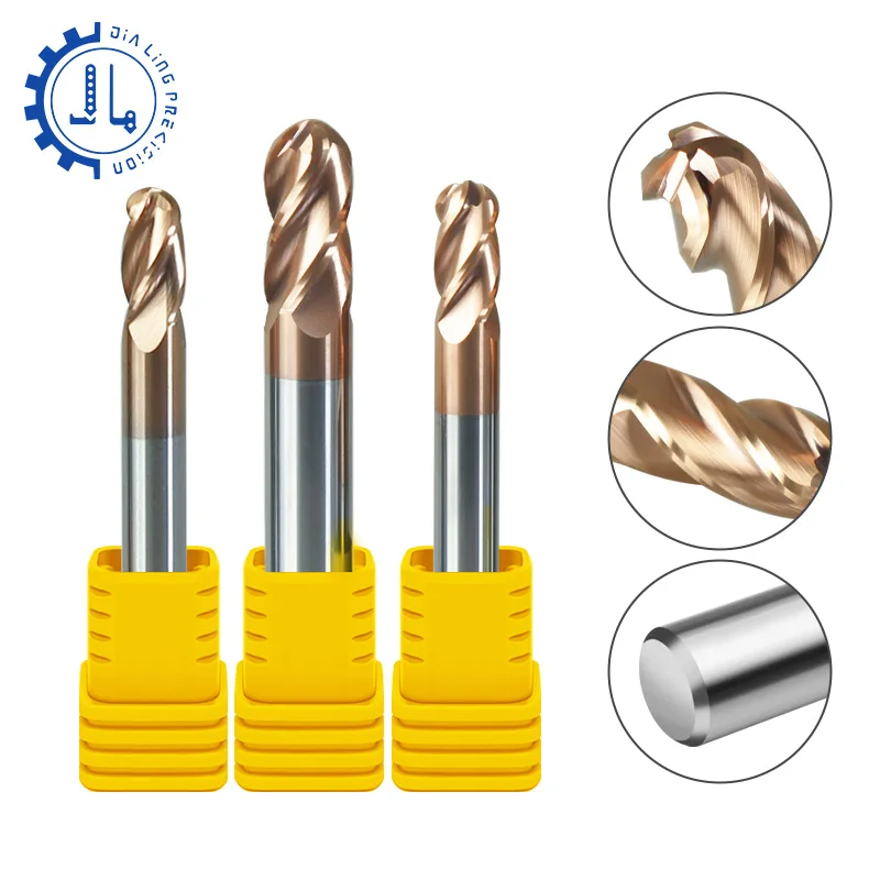 

HRC58 4 Flutes Ball Nose End Mill Carbide CNC Milling Cutter Router Bit for Wood Woodworking