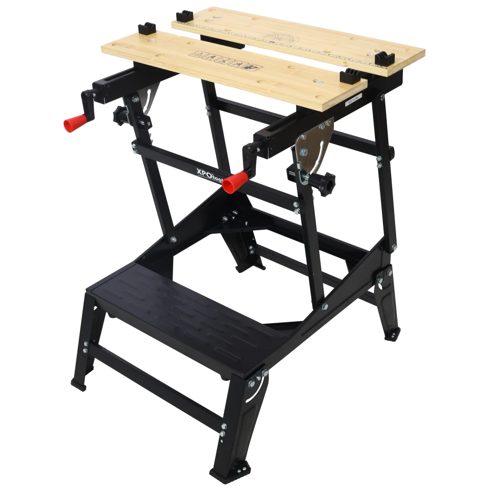 Portable, Foldable, Multi-functional Workbench, Sturdy and Stable with A Load Capacity of Up To 550 Lbs, Cleverly Designed with Adjustable Grippers, A Vertical Clamping Device, and Four Adjustable Swivel Pins, Suitable for DIY and Woodworking.