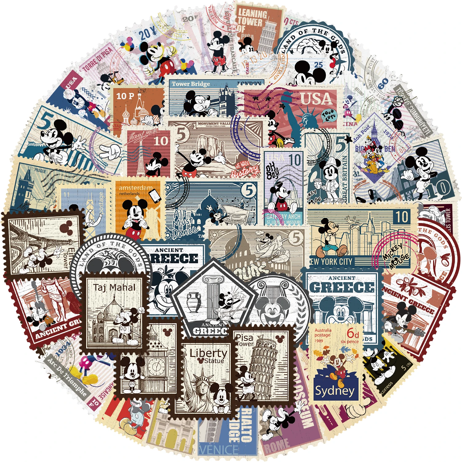 50 pezzi Disney Vintage Mickey francobolli adesivi cartoni animati simpatici graffiti decalcomanie per laptop scrapbook adesivo diario bagagli
