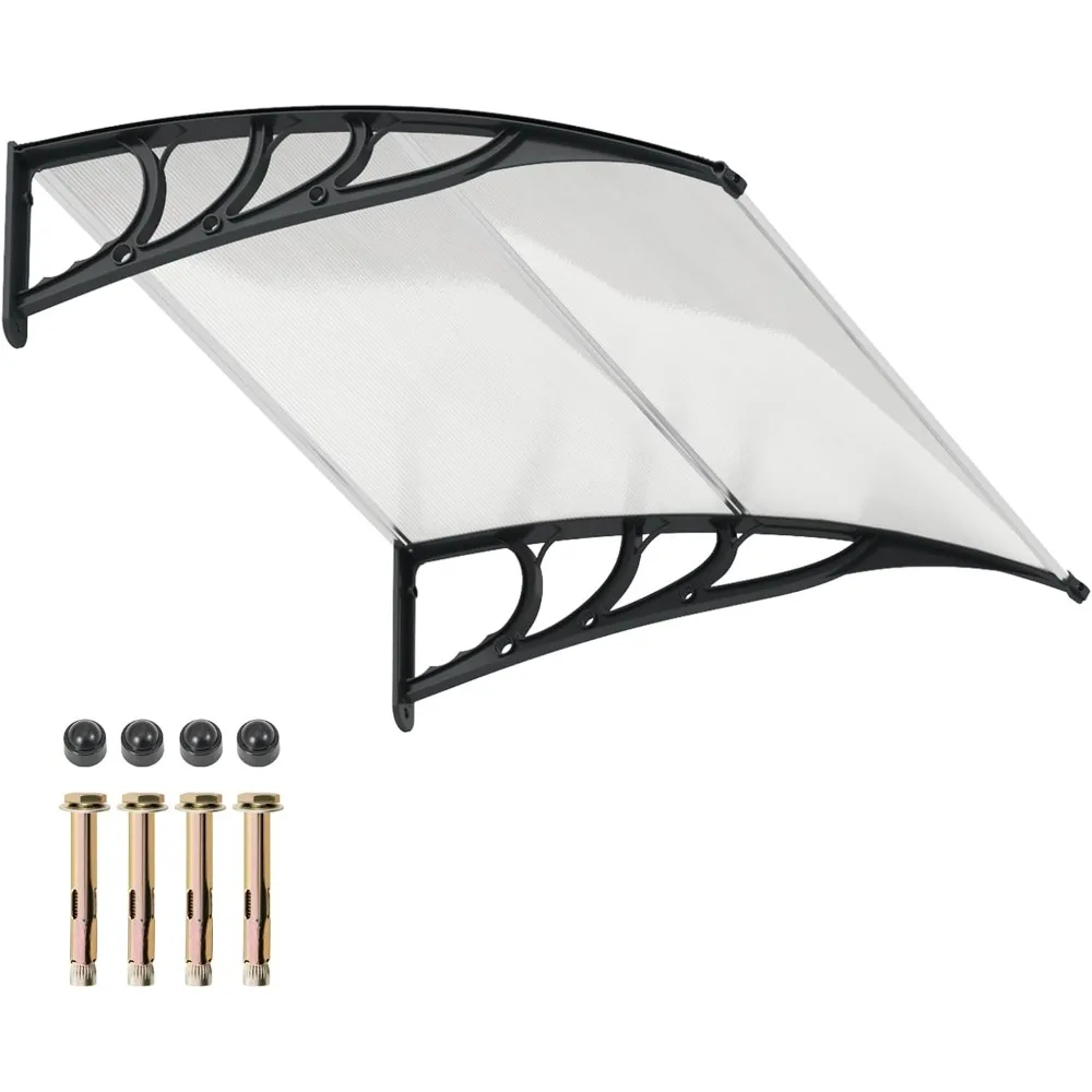 

Window Awning Door Canopy, 48" x 40" Door Awnings Exterior with UPF50+ Sun Rain Snow Protection & Hallow Polycarbonate Sheet, Ou