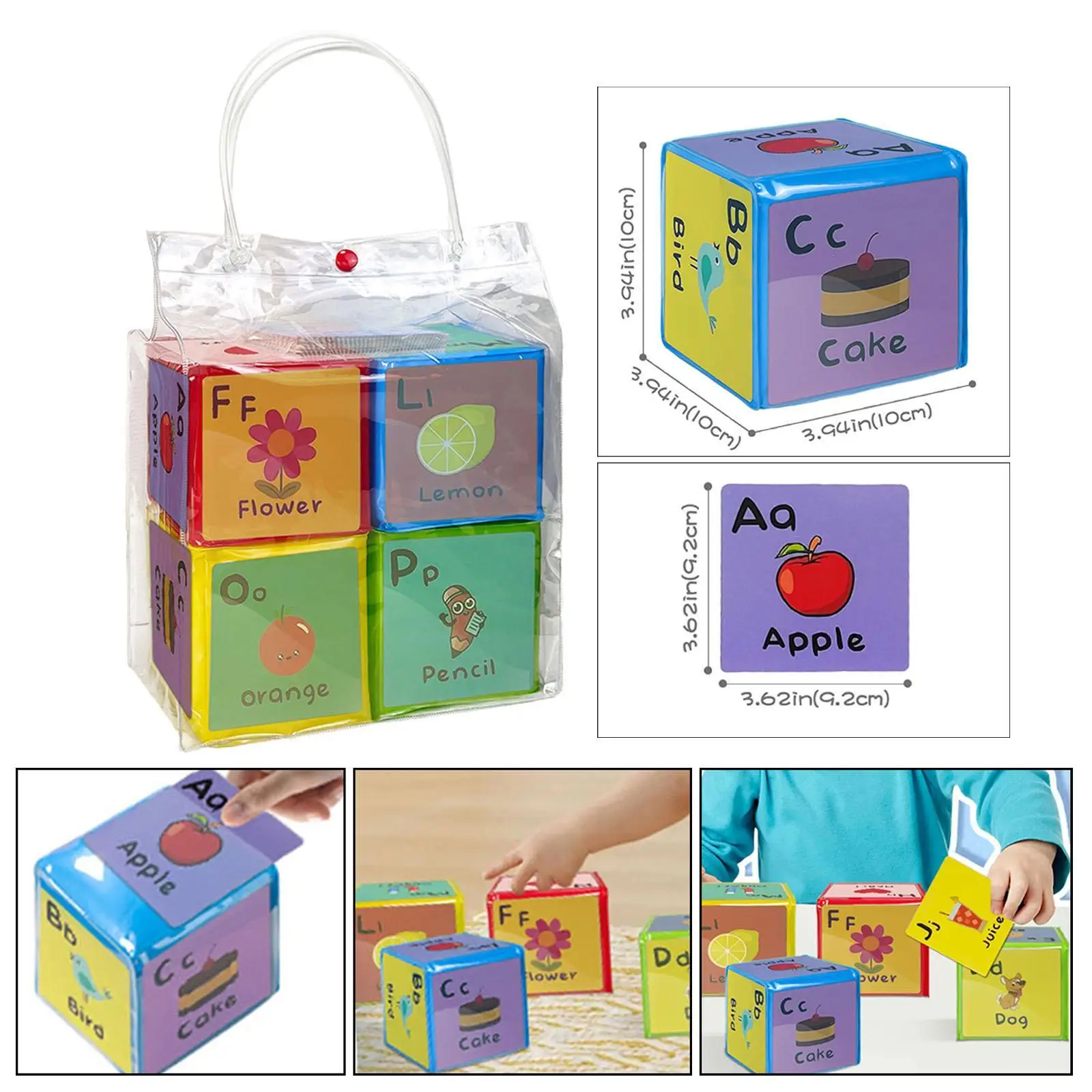 

4x Learning Dice with 6 Sided Clear Pockets for Kids Children Party Favor