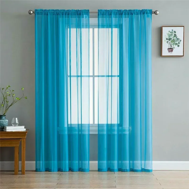 1 Pcs Rod Pocket Rainbow Curtain Pure Color Tulle Curtain For Living Room Sheer Voile Wedding Decor Modern Bedroom Window Tulle