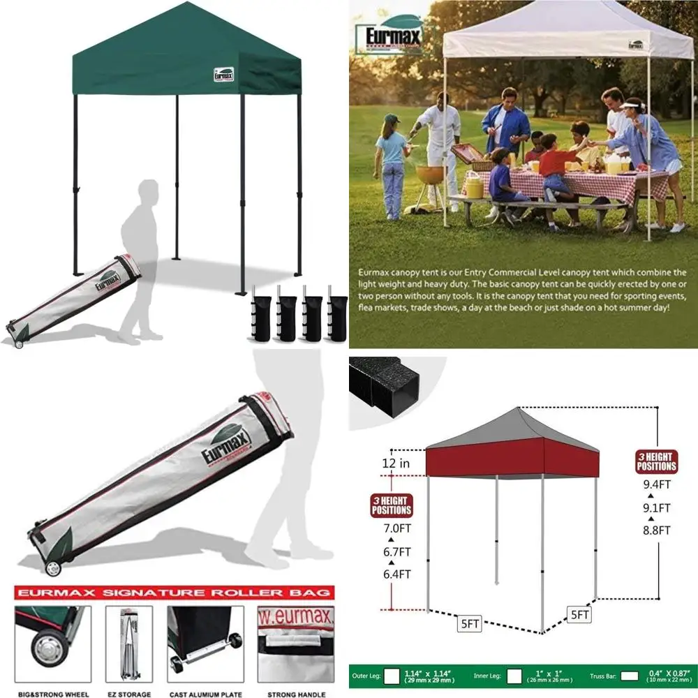 

Heavy-Duty 5x5 Instant Canopy Tent with Roller Bag and 4 Sand Weights for Commercial Use - Forest Green Outdoor Shelter
