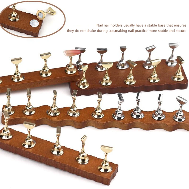Aolid Wood Magnetic Nail Holder Practice Display Stand Walnut Base Showing Shelf Nail Art Tool Colorful Nail Polish For Novice