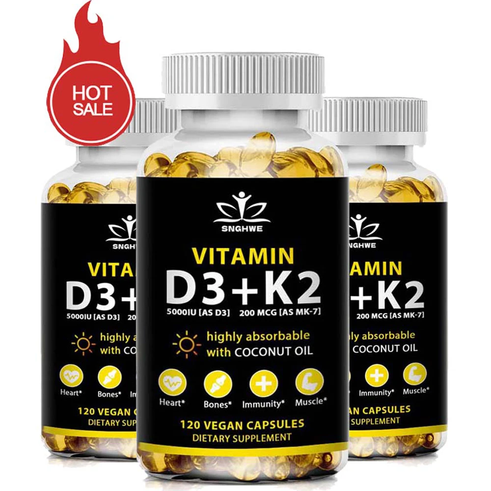 Vegan Vitamin D3+K2 Capsule Regulate Calcium Metabolism Support Teeth Bone Heart Health Joint Health