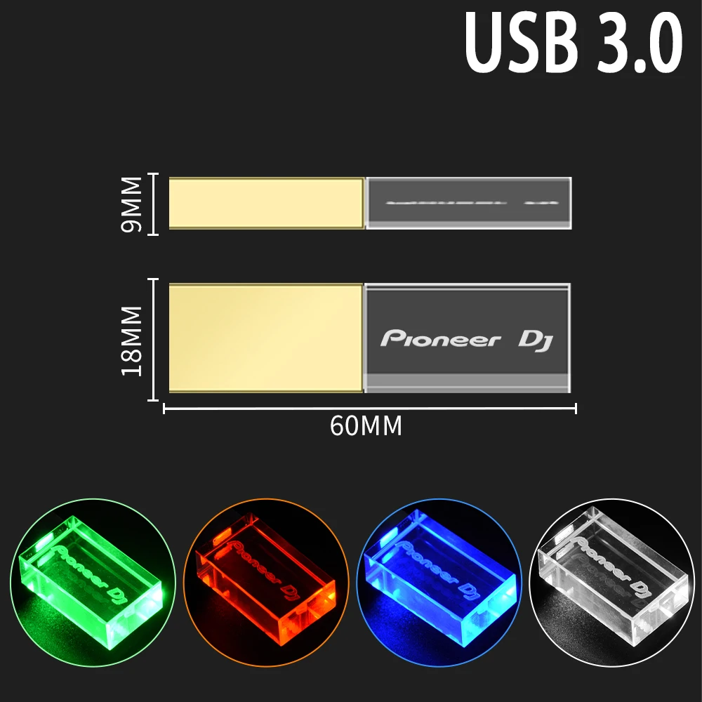 Music USB drive Crystal Pen Drive 128GB LED Lights Flash Drives 64GB Real Capacity Memory Stick 32GB Business Gift U Disk 16GB