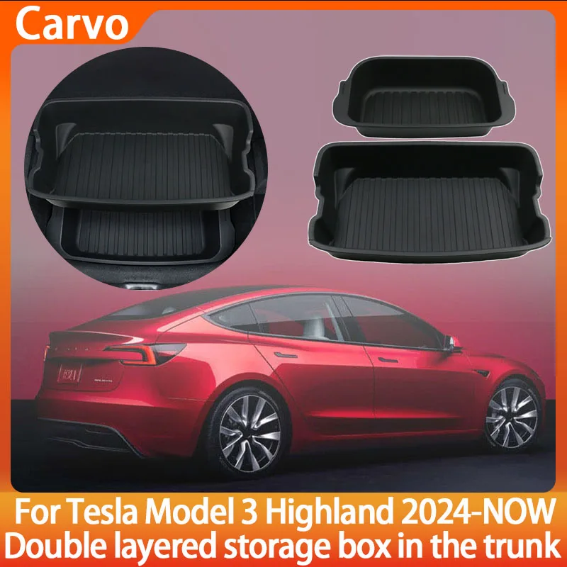 

For Tesla 2024+ Model 3 Highland Rear Dub-Trunk Double-deck Storage Box Dustproof & Waterproof Luggage Storage Tray Accessories