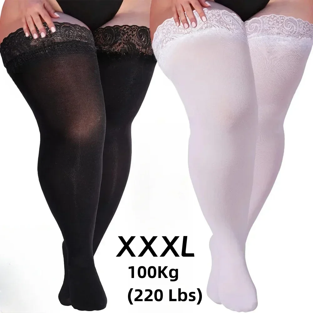 Damskie pończochy za kolano plus size, seksowne, z koronkowym wykończeniem, silikonowe, antypoślizgowe, modne, do klubu nocnego, przezroczyste, rozmiar XXL