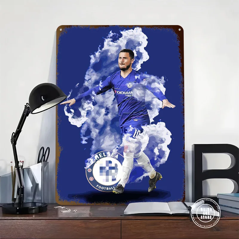 Eden Hazard Printed Poster Customized Wall Art Retro Vintage Metal Tin Signs for Home Office Decor Gaming Room Decoration Cozy