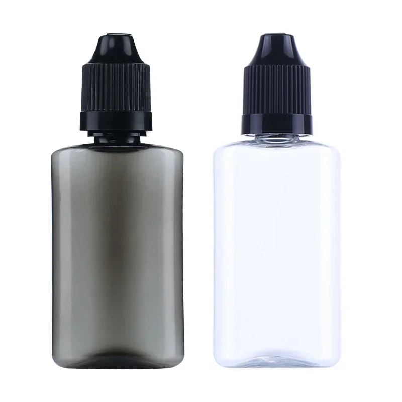 50pcs 30ml Flat Shape Empty Plastic Dropper Bottles W/ Long Tip Cap Portable Travel Bottles  juice Oil Container Mini Sample Via