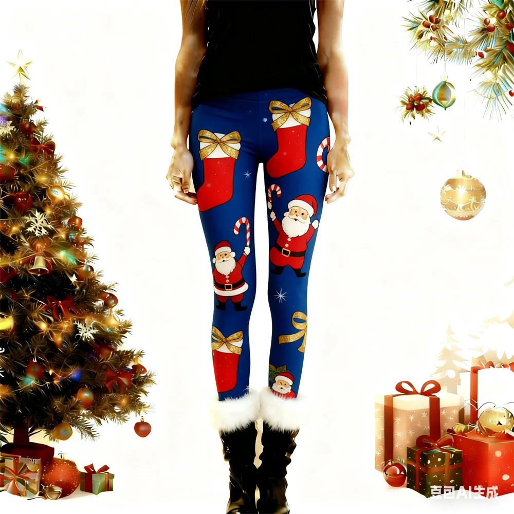 Navidad Otoño Invierno leggings de mujer patrón estampado pantalones de yoga deportes pantalones ajustados de mujer pantalones de cintura alta ropa de mujer