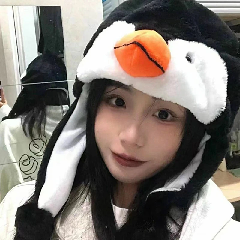 ペンギンマスコットぬいぐるみ暖かい帽子、かわいい動物の帽子、防風フィット、漫画の動物、ウォーマー、冬、1個