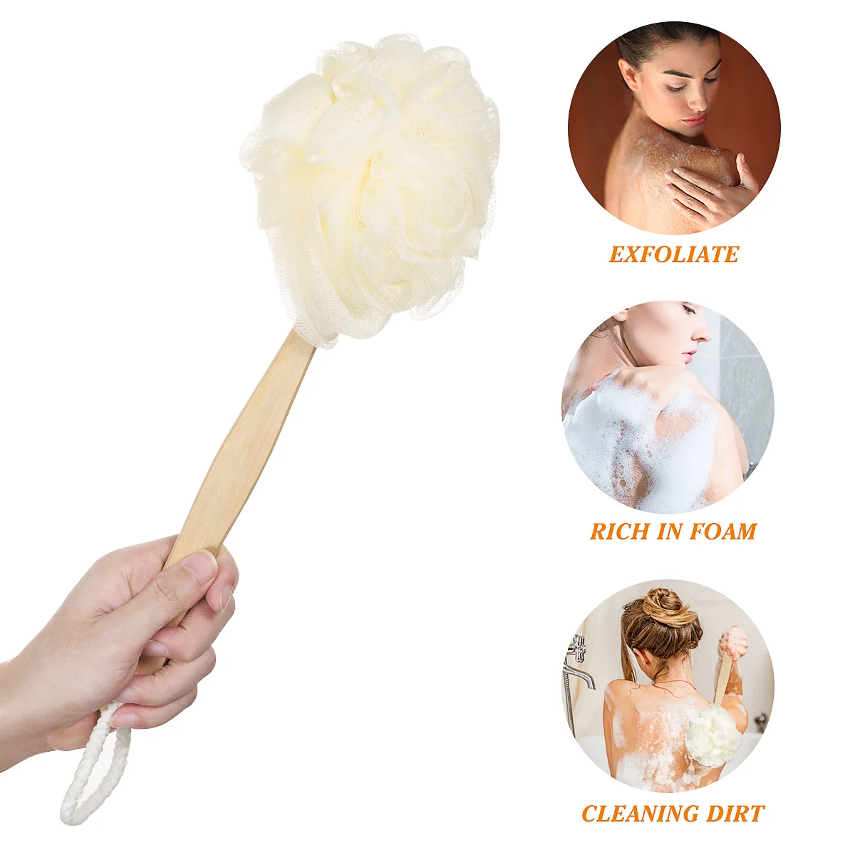 مقبض طويل حمام الإسفنج فرشاة اللوف شبكة التقشير الغسيل الظهر مزيل الجلد الميت فرشاة اغتسال للرجال والنساء