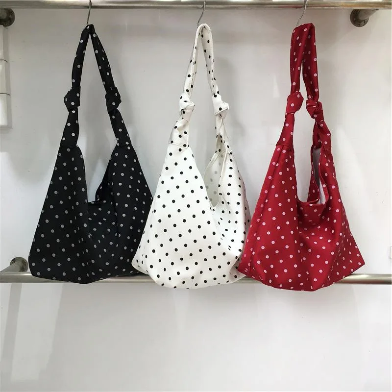 

Retro Ladies Tote Shoulder Bags Fashion Classic Dot Print Black White Red Korean Underarm Handbags For Women Casaul Shoulder Bag