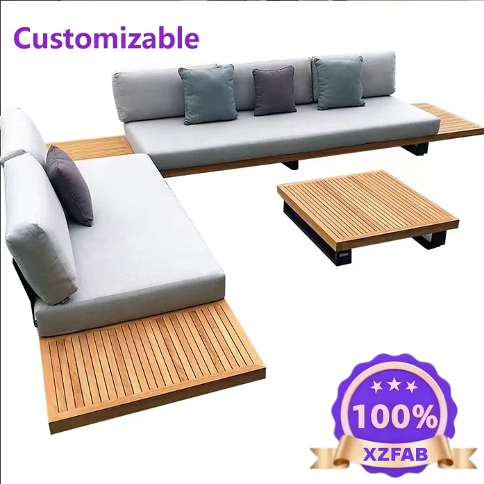 Factory Direct 2026 Top RatedModern luxury teak outdoor sofa set aluminum frame living room park hotel villa vacation balcony ou