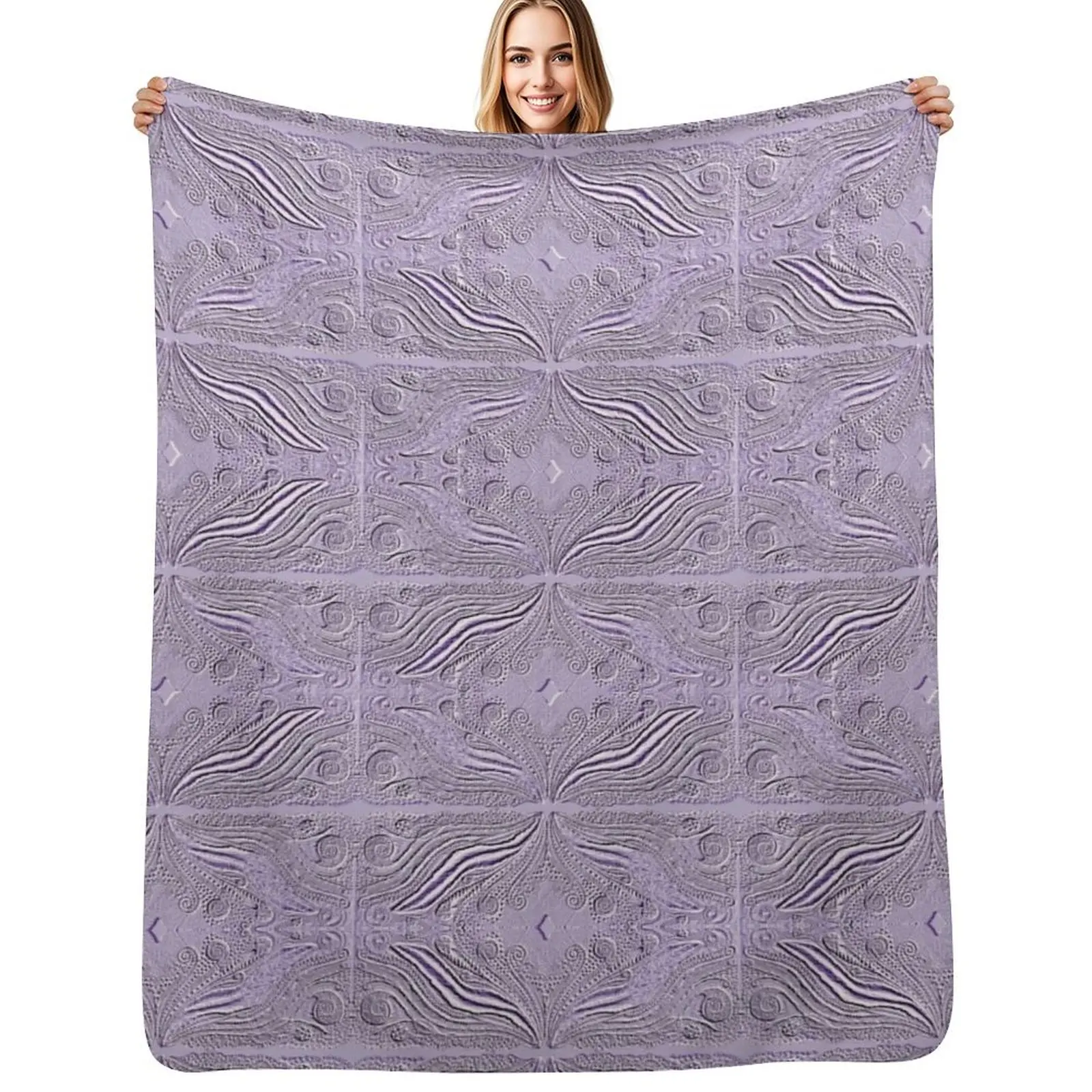 Feathers Lilac Throw Blanket Plaid Winter beds Furrys Thins Flannel Luxury Designer Blankets