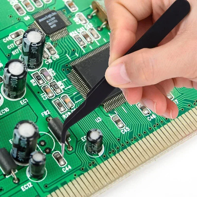 帯電防止ステンレス鋼ピンセット,6個,メンテナンスツール,産業用精密湾曲ストレートピンセット,修理ツール