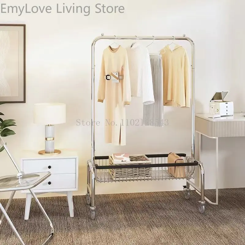 Floor Coat Racks Movable Coat Rack with Large Storage Basket for Living room Bedroom Cloakroom Clothing Display Stand for Shop