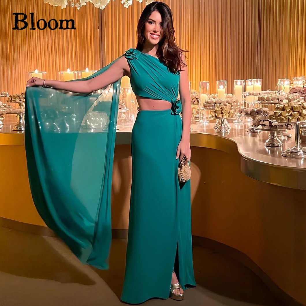 Bloom One-Shoulder Chiffon Prom Dresses Handmade Flowers Expose Waist Elegant Women Evening Dresses Formal Wedding Party Dress