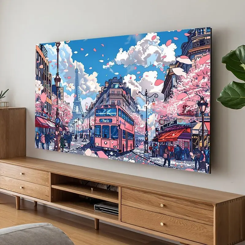 

Tokyo Japan cherry relieve stress healing Scenery tv cover 65 inch Monitor Cover Household Hanging LCD television Dust Cover