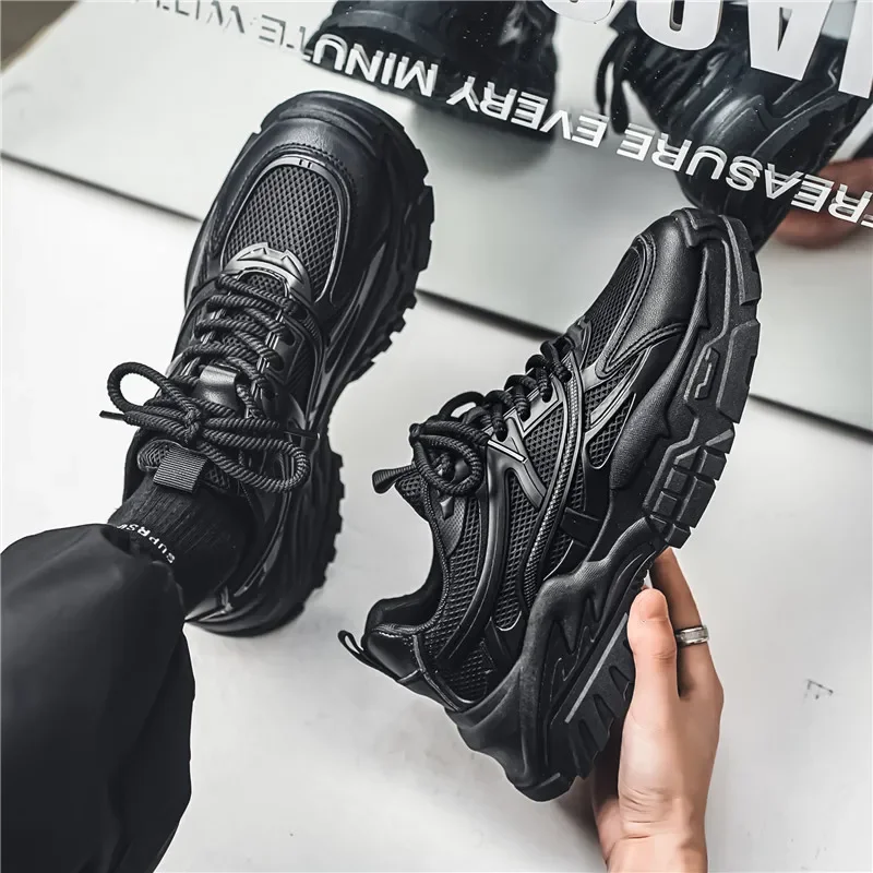 2024 Men's Shoes Mesh Breathable Sports Shoes Trend Lace Up Male Sneakers Platform Casual Platform Dad Shoes Zapatillas Hombre