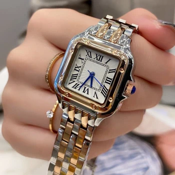Luxury Ladies  Quartz Watch Simple Scale Fashion Square Quality Gold Plated Women Watches Business Stainless Steel Folding Clock