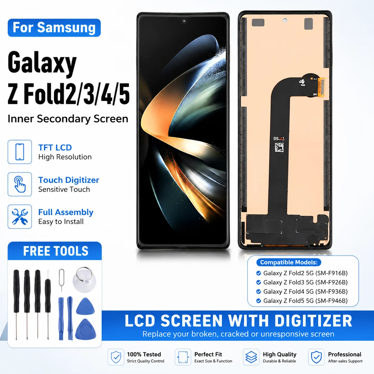 Image of Für Samsung Galaxy Z Fold 2/3/4/5 5G Sekundärer LCD-Bildschirm Digitizer-Baugruppe Innendisplay Touchpanel Ersatzteile
