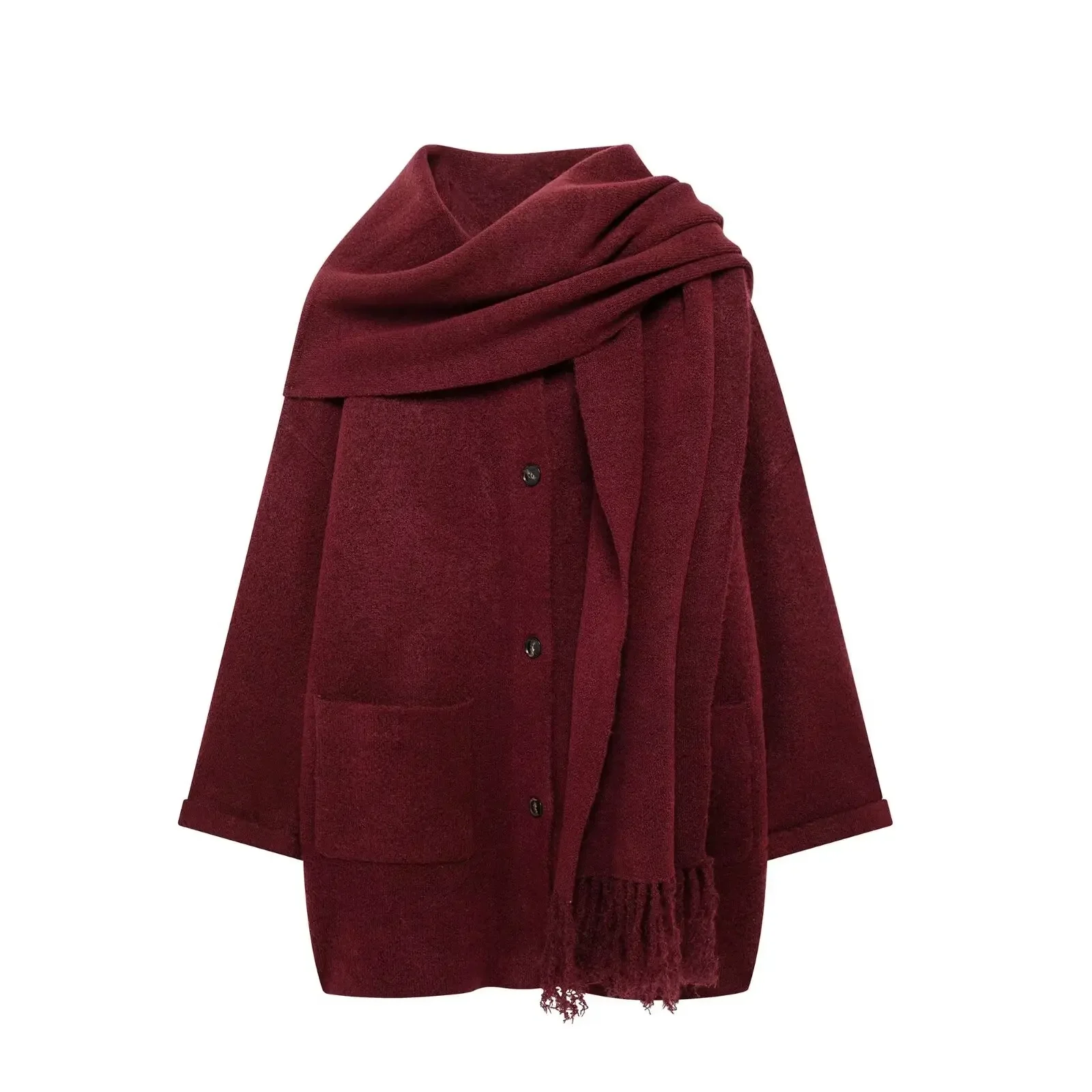 SuperAen Europe and America Style High Street Fashion Women's Temperament Scarf Knitted Coat Winter New High Strecth Loose Coats