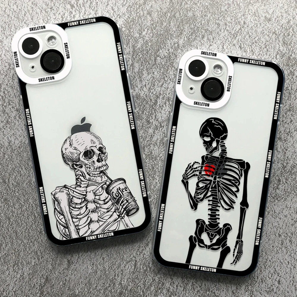 Funny Skeleton Man Phone Case For iPhone 6 7 11 12 13 14 15 Plus Mini Pro Max X XR XSMAX Clear Soft Anti-fall Cover