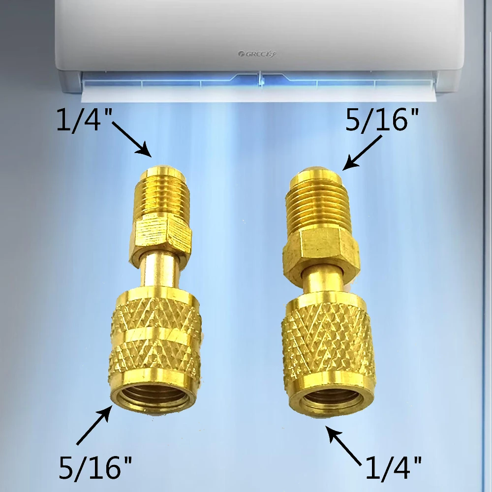 2PCS Vacuum Pump Brass R410a Adapter 5/16 SAE F Quick Couplers To 1/4 SAE for Air Conditioning Adapter Quick Coupling Tools