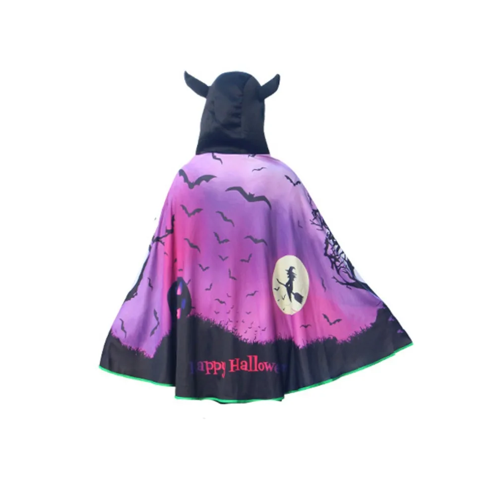 

Детский день Хэллоуин плащ накидка мультфильм ведьмы халаты дьявольский рог плащ с капюшоном для взрослых и детей реквизит для косплея косплей костюм вечерние