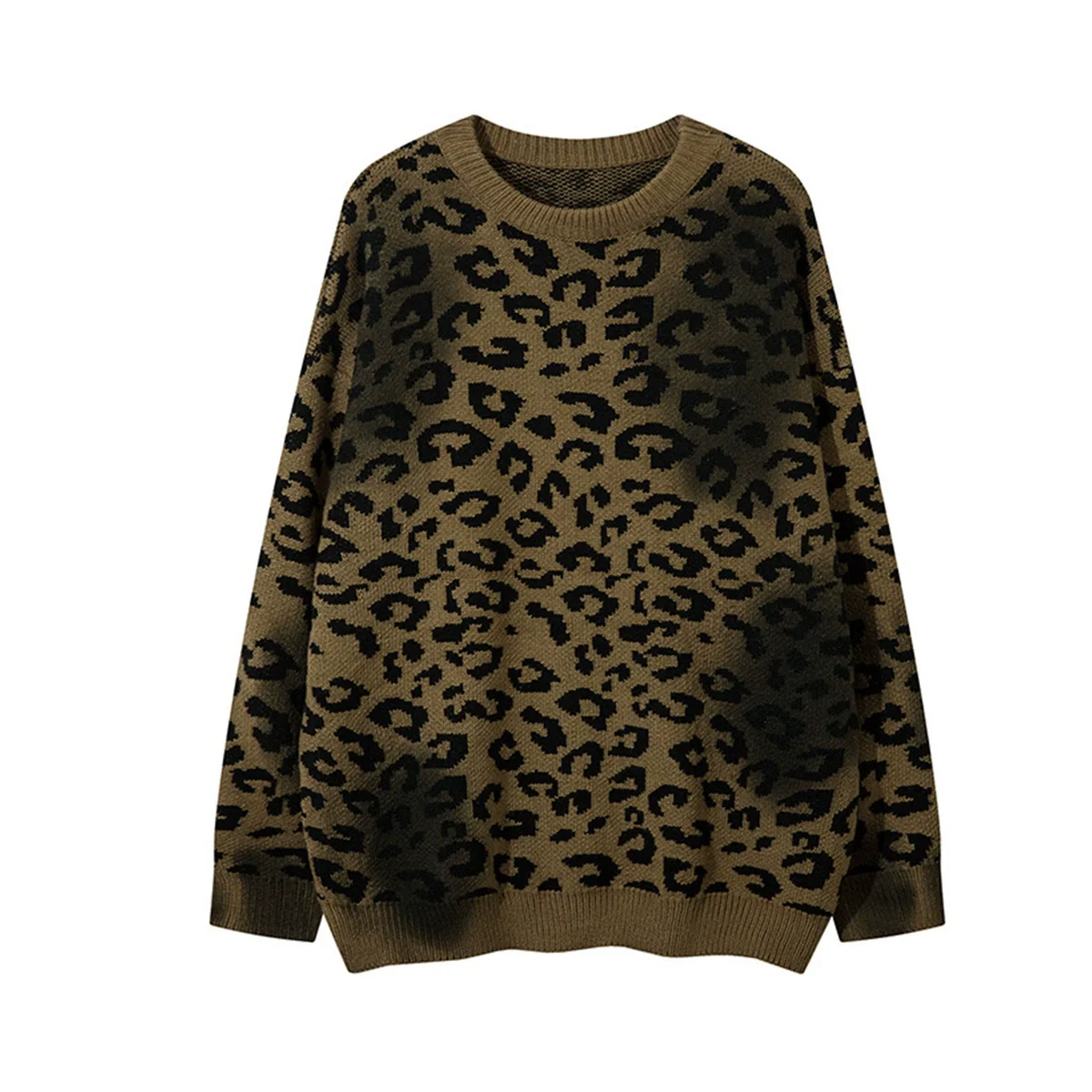 Vintage Leopard Knit Sweater 2025 Autumn Distressed Grunge Streetwear Pullover Couple Casual Knitwear Hipster